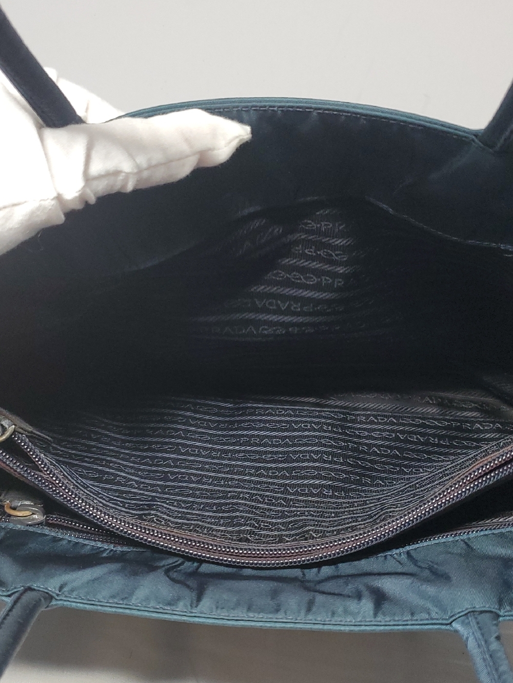 Authentic Prada Blackish/Greenish Nylon Tote Bag with Triangle Logo -Medium Size - Picture 9 of 14